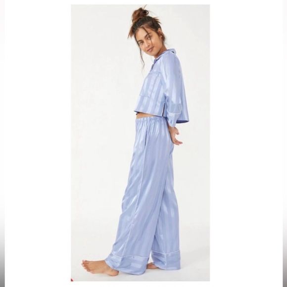 Free People Pajama Party PJ Sleep Set in Hazy Blue NWOT Size Large - Picture 2 of 6